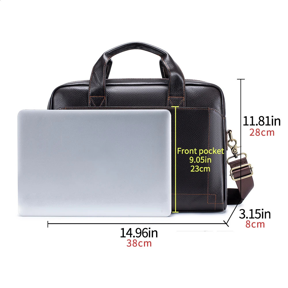 Mens leather handbag top cowhide briefcase notebook bag diagonal cross office 250409