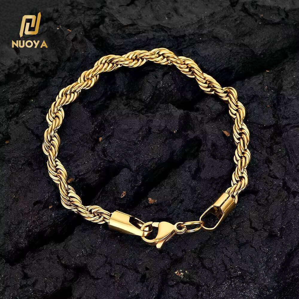 Minimalist Fashion Stainless Steel Braided Gold-Plated Rope Chain Women's Bracelet
