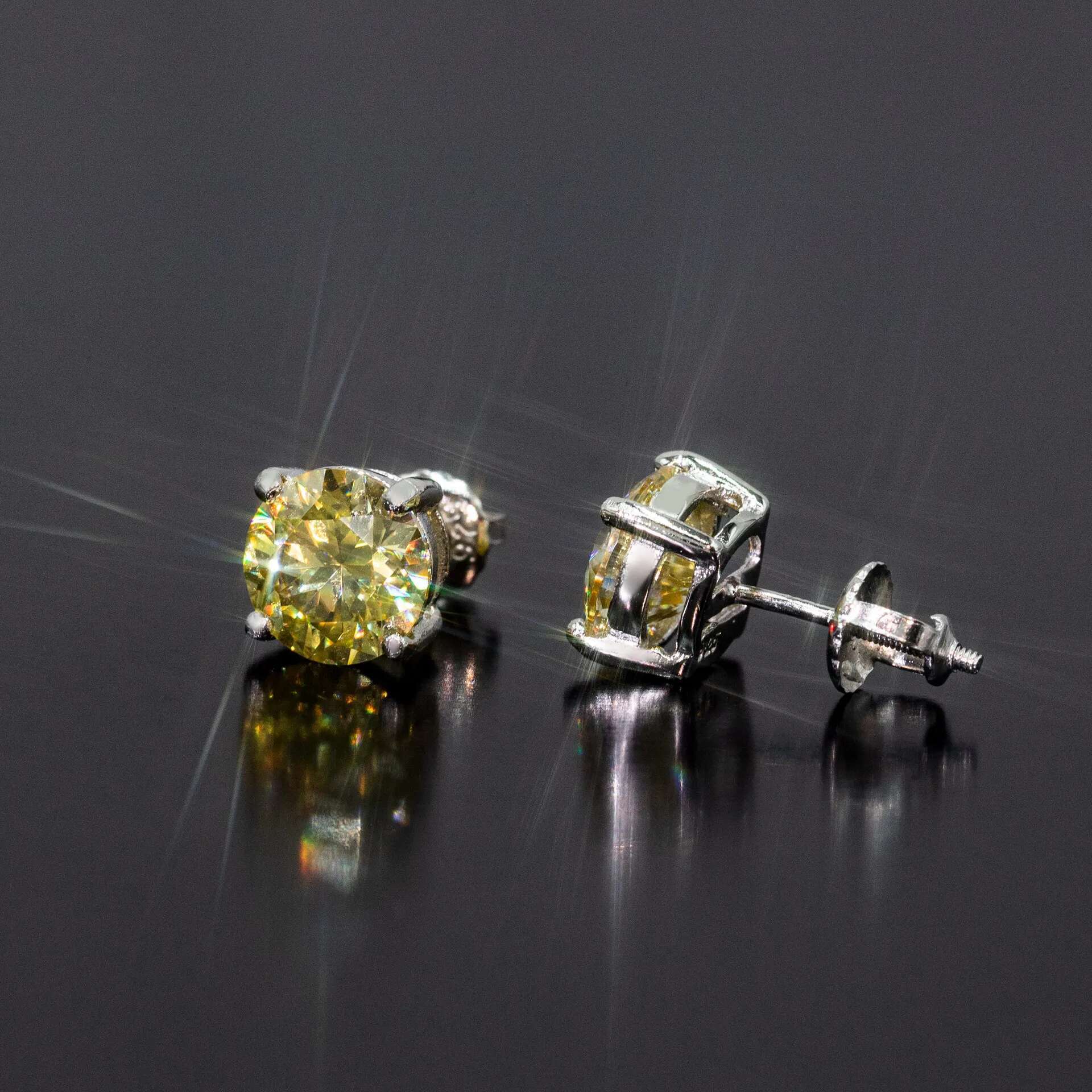 Lemon Yellow Moissanite Diamond Stud Earrings D Color VVS Original 925 Sterling Silver White Gold Earrings for Women Men
