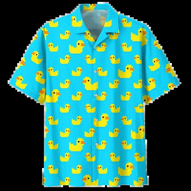 Cartoon Duck Pattern Hawaiian Shirt For Men Summer 3d Printed Animal Shirts Women Street Short Sleeves Lapel Loose Button Blouse K251110