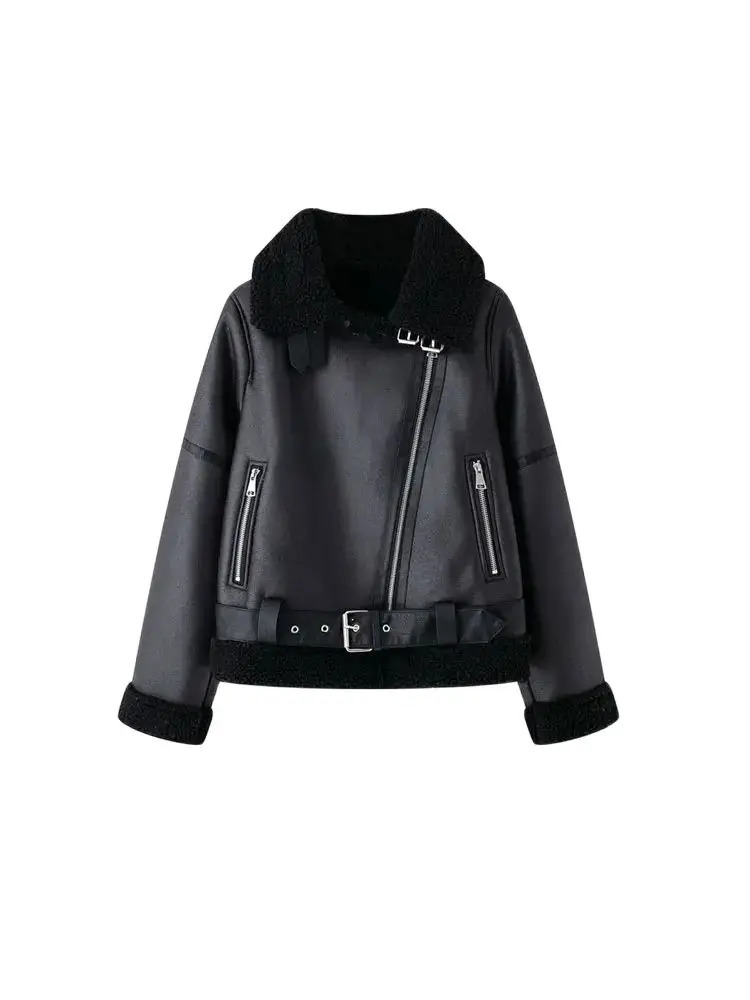 Womens Thick Warm Suede Jacket with Belt Long Sleeve Coats Faux Shearing Female Outerwear Chic Tops Winter Fashion 251105