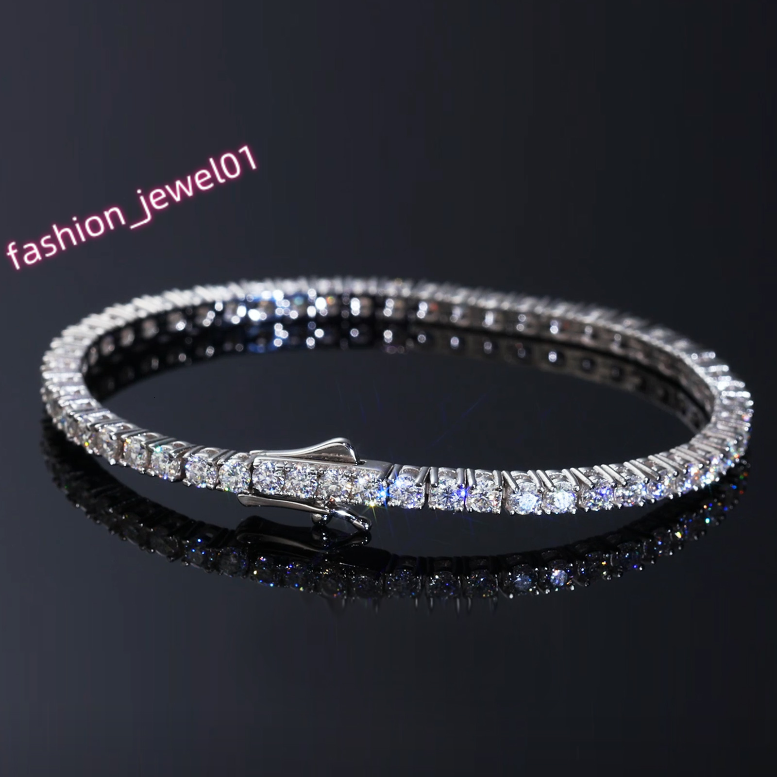 Silver Moissanite Tennis 18K White Gold Plated 925 Sterling GRA Certificate Round Cut VVS Diamond Classic Bracelet for Women Men