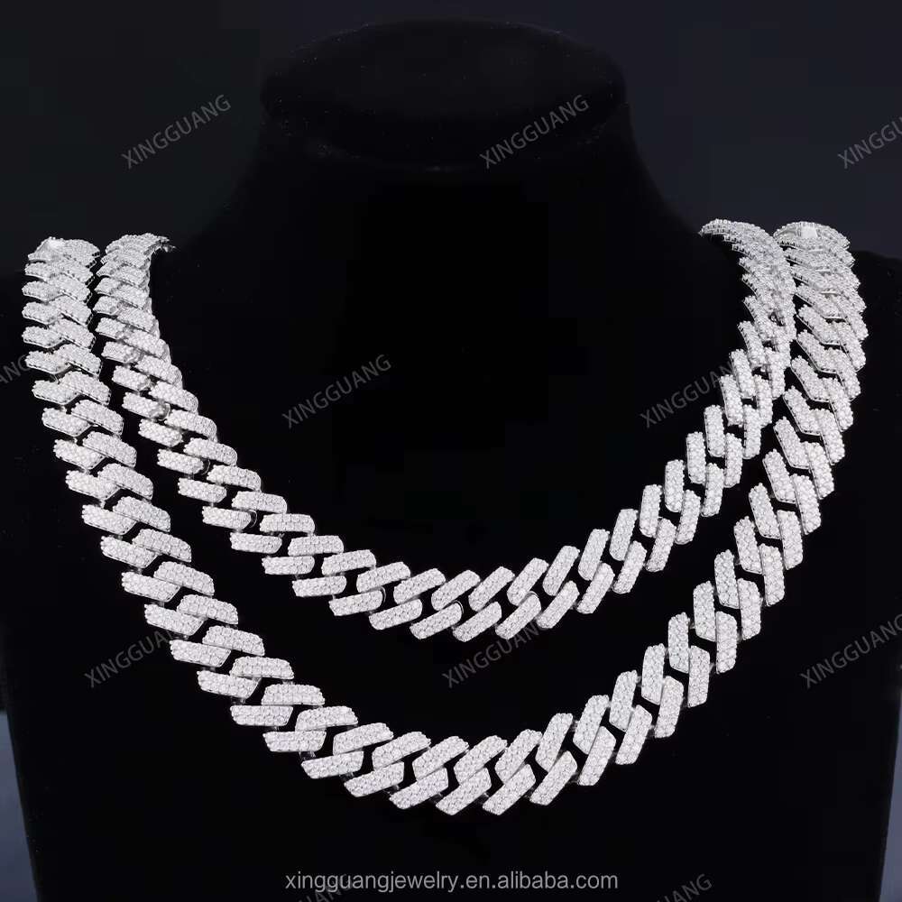 RTS Hip Hop Cuban Link Chains 8-14mm 2rows Solid 925 Silver Shining VVS Moissanite Chains for Men Diamond Bracelet Necklace