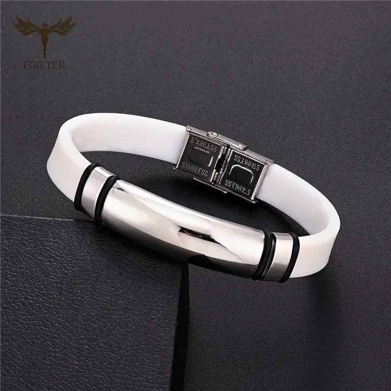 Women Men Stainless Steel Buckle Bracelets White and Black Silicone Bangles Sports Wristband Fashion Jewelry Pulsera HombreC250410
