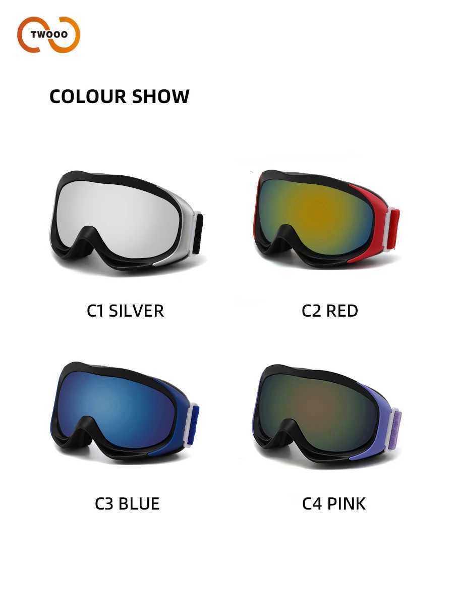 Mens Womens Outdoor Double-Layer Anti-Fog Ski Goggles Spherical Design PC Frame Silicone Lenses Snow Sports K251110
