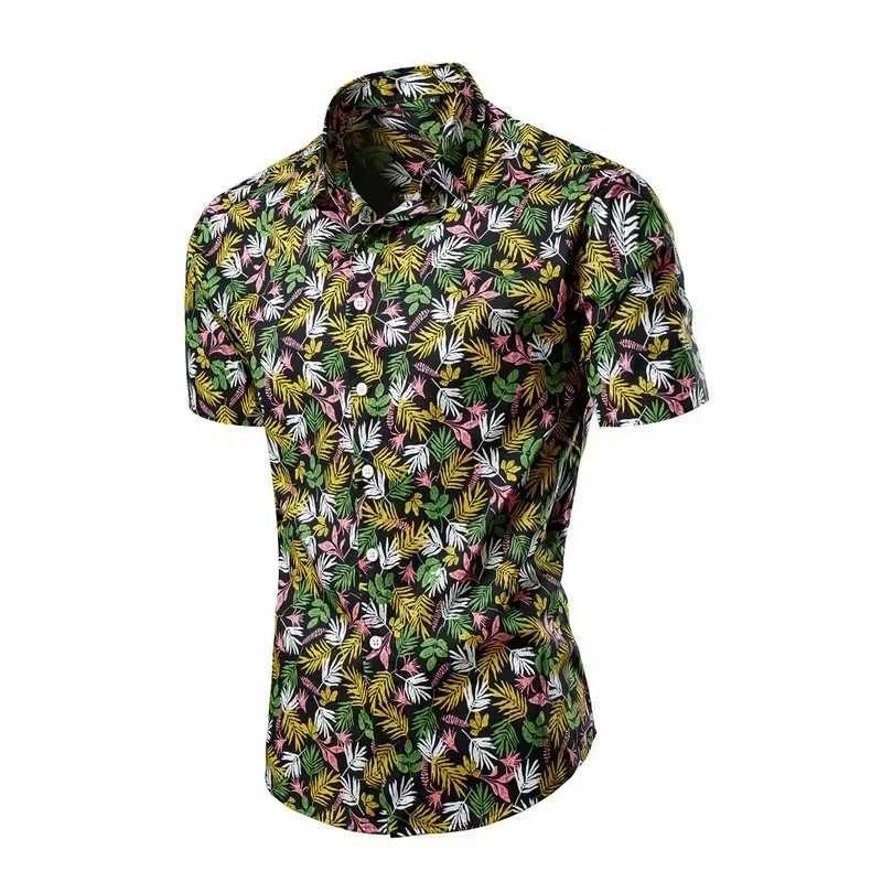 Green Mens Printed Short Sleeve Shirt Summer Beach Casual Shirts Single Breasted Lapel Camisa Chemise Size M-8XL K251110