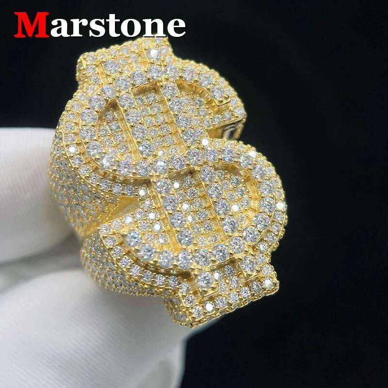 Full Moissanite Diamond D Color Womens Hip-hop Ring S925 Sterling Sliver 18K White Gold Rings Fine Jewelry for Women Men