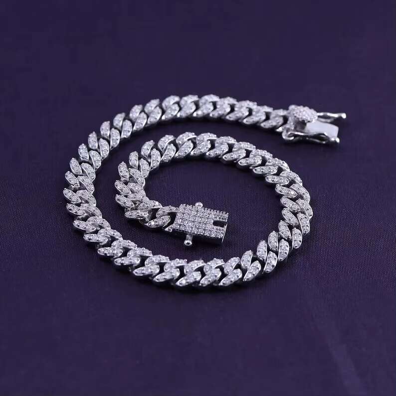 6MM Hiphop Moissanite Cuban Bracelet 925 Silver VVS Diamond Men Women Single Row Cuban Chain Bracelet