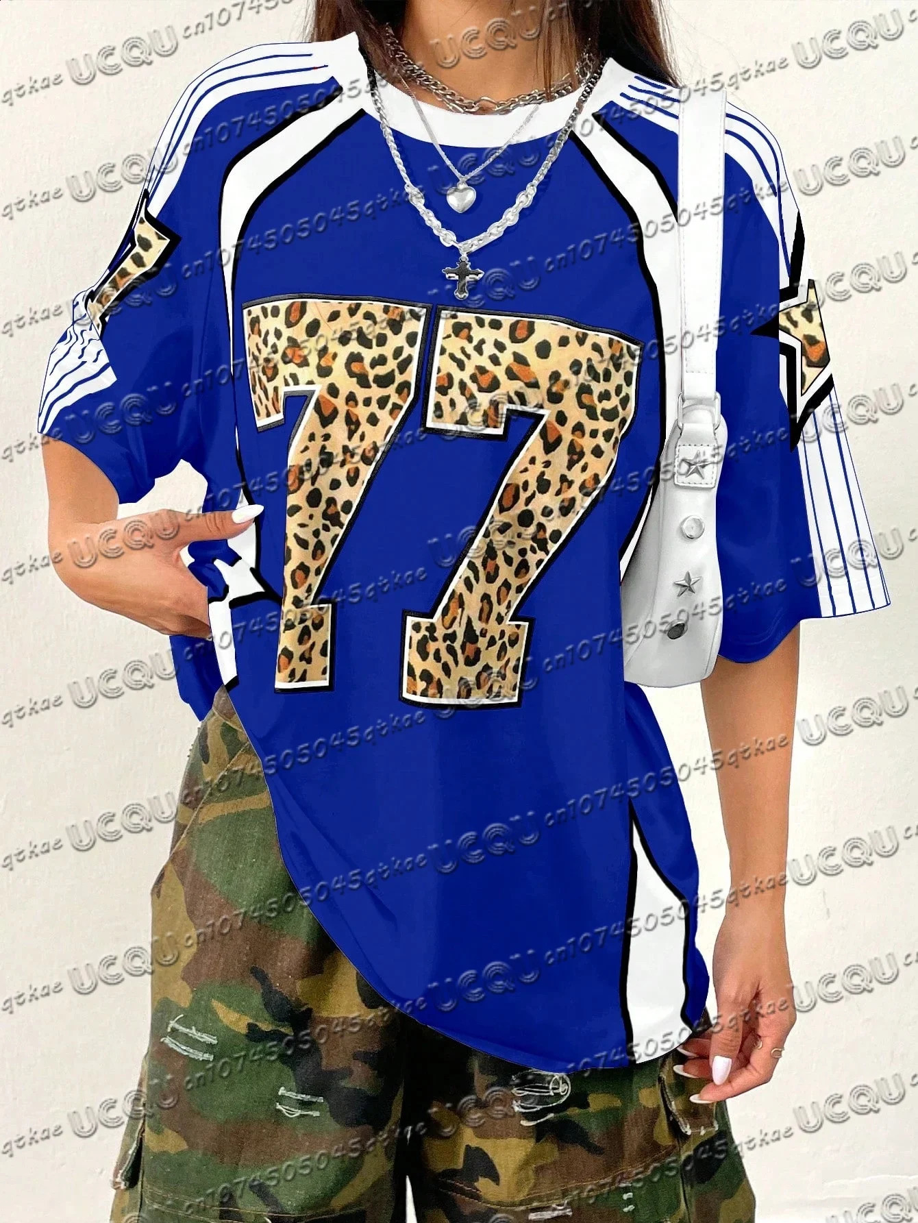 Summer Womens Fashionable Colorblock Leopard 3D Print Number Graphic T-Shirt Graphic Short Sleeve Print Mens Tees Women Tops 250409