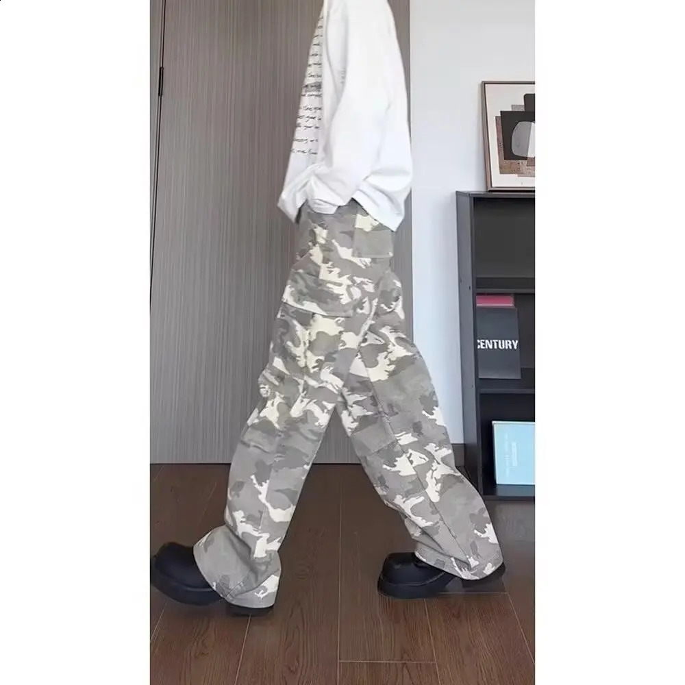 Autumn Mens Cowboy Pants Straight Down Retro Loose Bottom Wide Legs Casual Soldier Korean Style 250407
