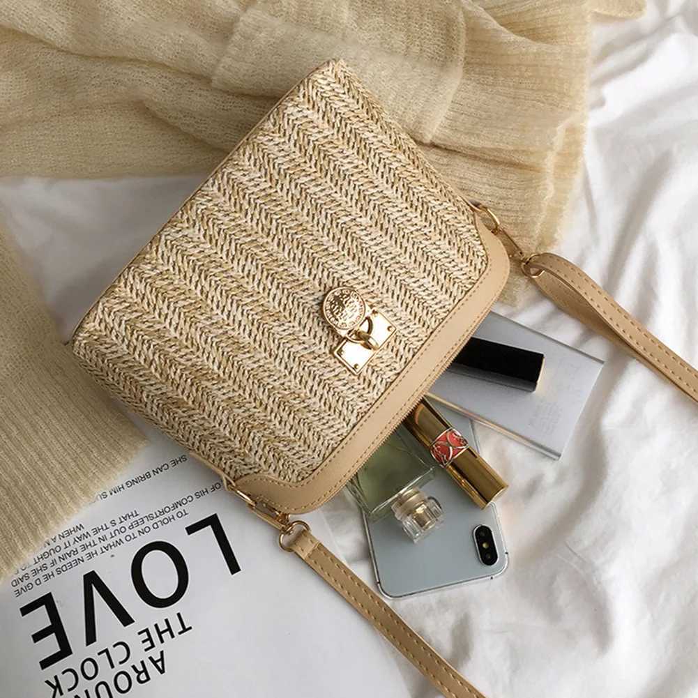 Korean Straw Shoulder Bags Women Shell Woven Messenger Travel Crossbody HandbagsT251110
