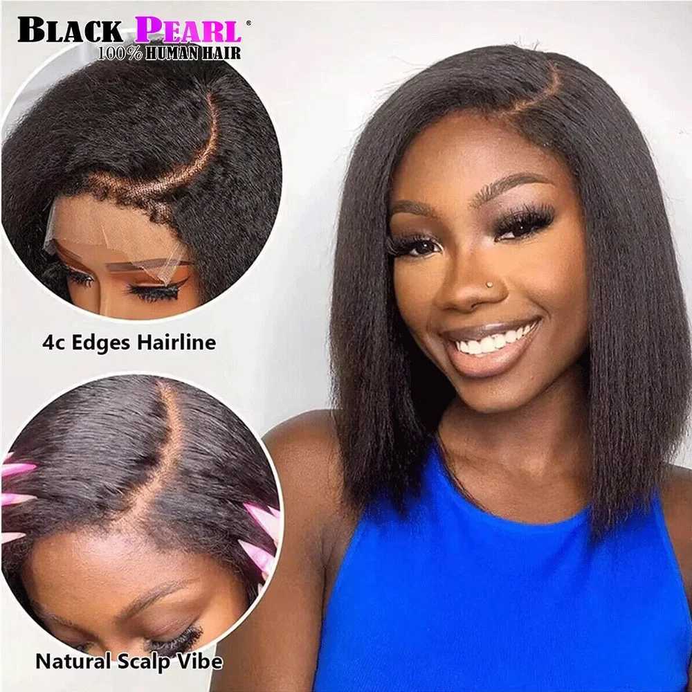 200 Density Glueless Pre Plucked with Baby Hair Kinky Straight Lace Front Wig Human Hair Short Yaki Straight Wigs for WomenT251111