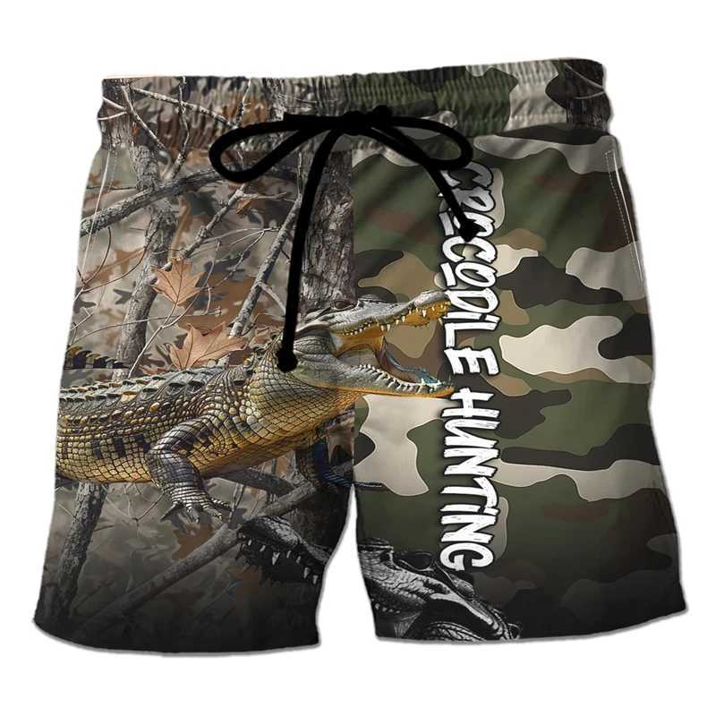 Trend Crocodile Graphic Beach Shorts Fashion Summer Vacation 3D Animals Printed Swim Trunks Casual Oversized Street BoardshortsW250410