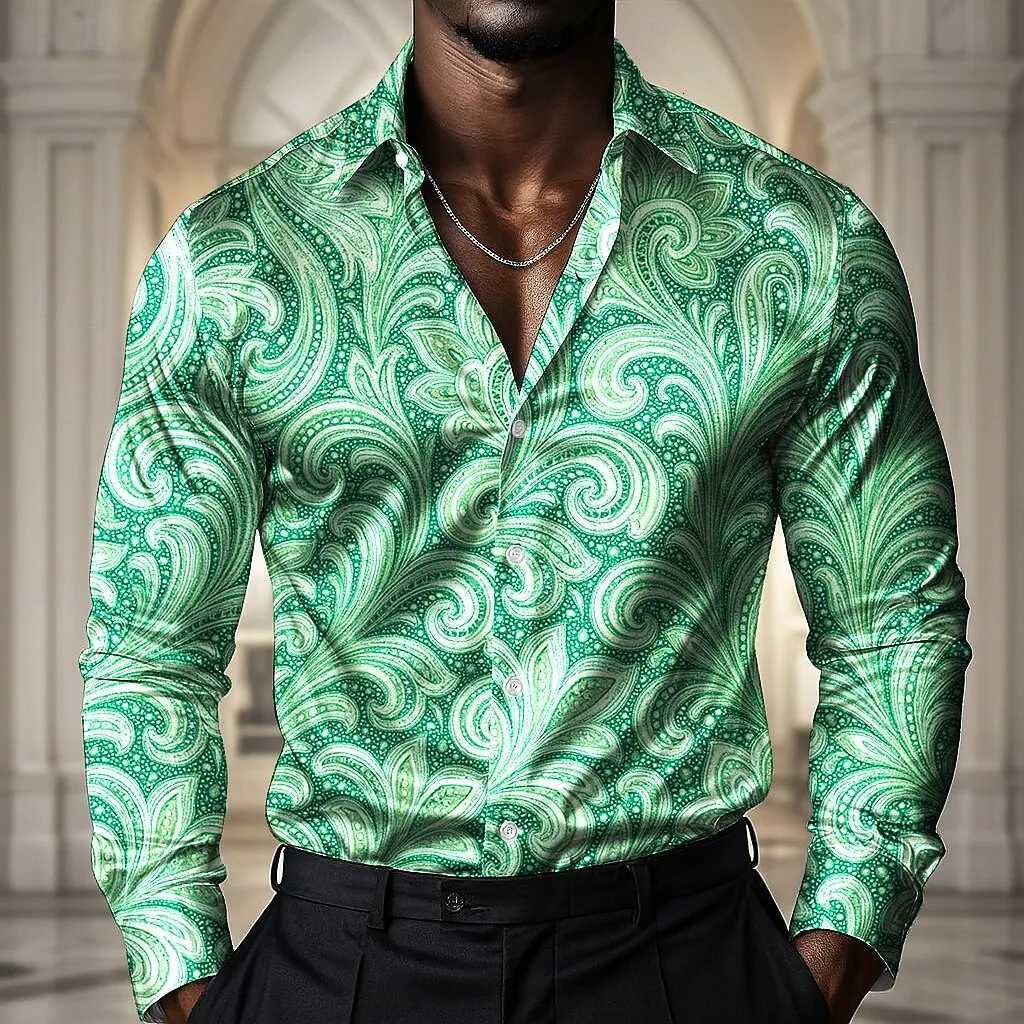 2025 Mens Paisley Ethnic Flowers Shirt Long Sleeve Vintage Retro Vacation Daily wear Turndown 3D Print Button Up Shirts K251110