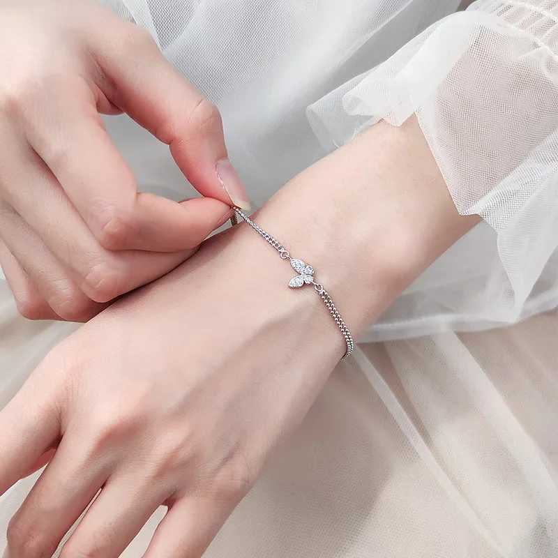 2024 Sweet Shining Zircon Butterfly Bracelet for Women Anti-Allergic Silver Color Chain Bling Bracelet with Stamp GiftC250410