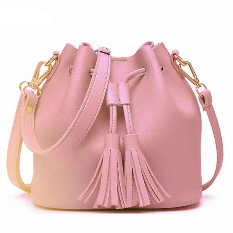 Tassel Drawstring PU Bucket Bag Fashion One Shoulder Messenger Ladies Handbag For Women Purses