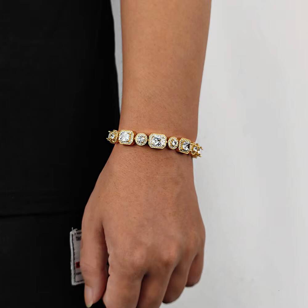 NUOYA Hight Quality Iced Out Clustered Tennis Bracelet Hip Hop Jewelry Rectangle Diamond Tennis Bracelet