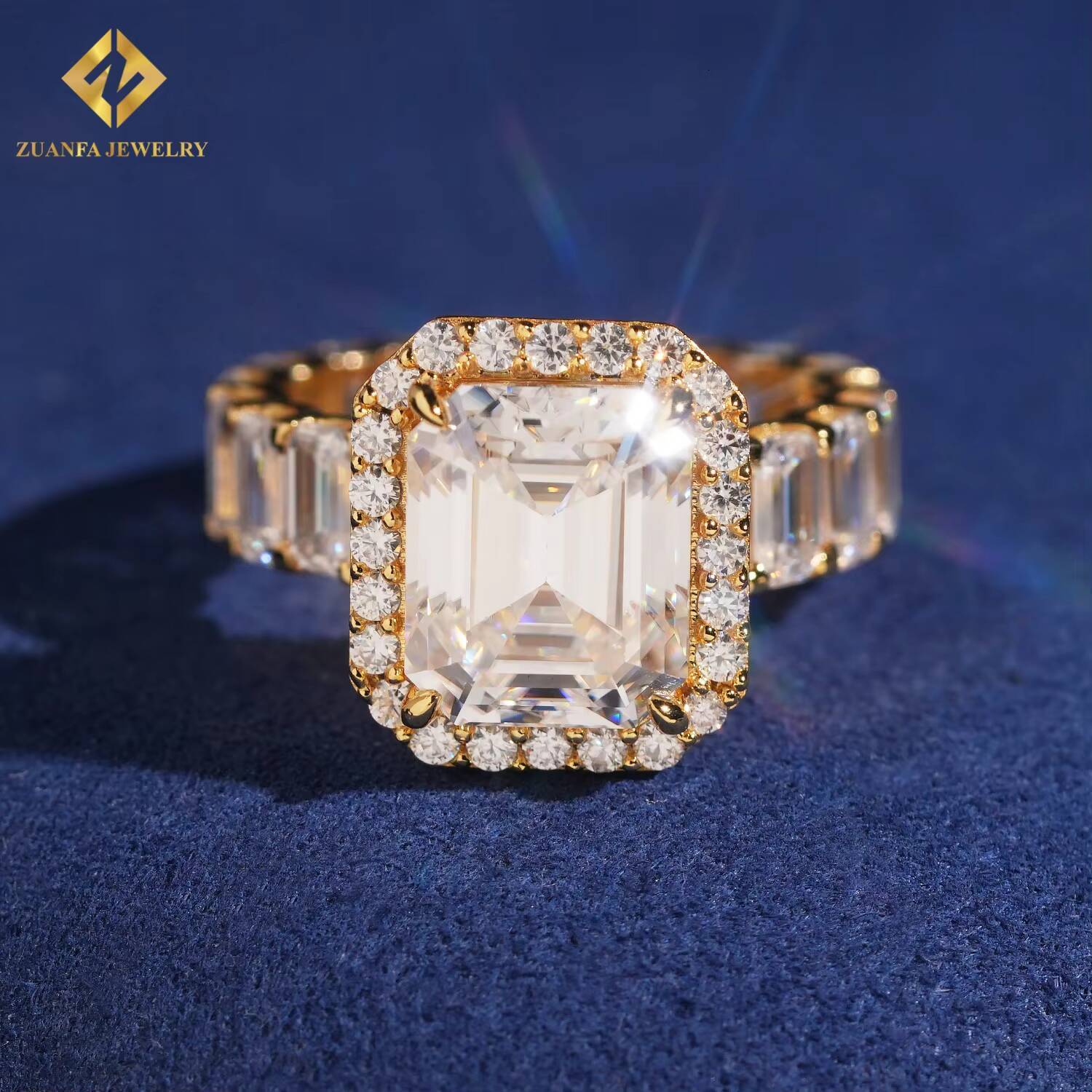 Rapper Jewelry Hip Hop Style Moissanite Ring 925 Sterling Silver Emerald Cut 14ct Men Diamond Ring GRA Certificate