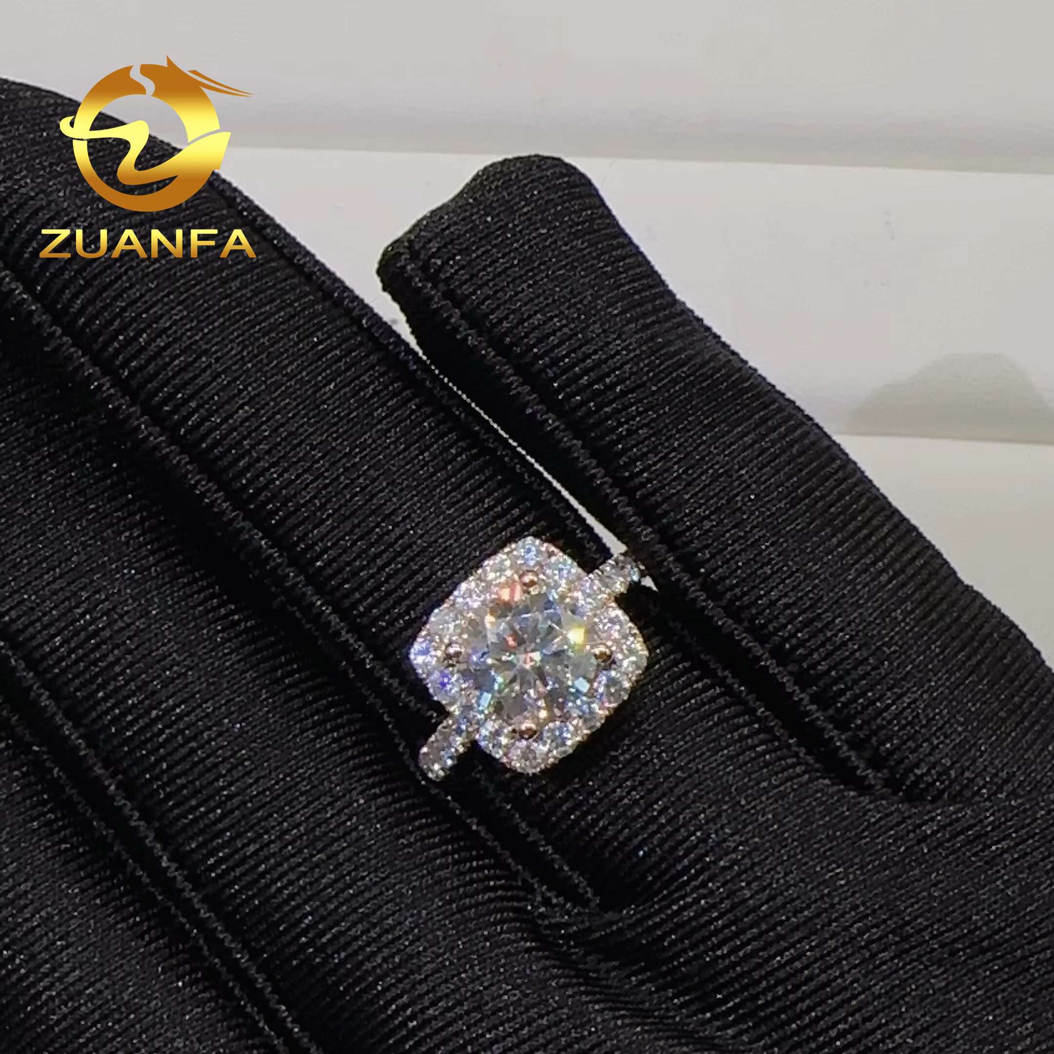 Instock 14k Rose Gold Moissanite Wedding Ring Fashion Hip Hop Jewelry Halo Round Brilliant Cut Moissanite Diamond Ring