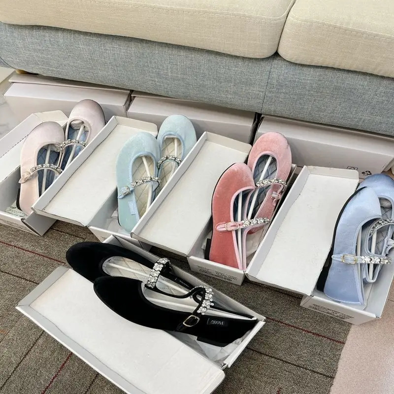 Velvet Rhinestone Ballet Flats Shoes Women Shiny Crystal Elegant Mary Janes Shoes Ladies Casual Streetwear Daily Soft Loafers 251110