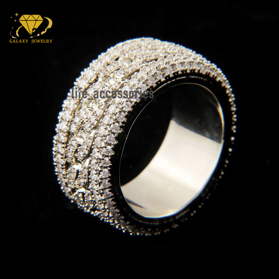 Custom Hip Hop Rings 925 Sterling Silver Prong Setting Iced Out Moissanite Rings Cuban Link Ring for Men