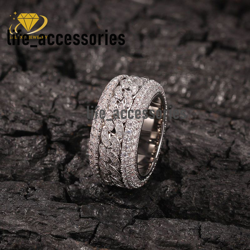Hot Selling Fine Jewelry 18k Gold Plated 925 Silver Cuban Ring Hip Hop Iced Out Vvs Diamond Cuban Link Moissanite Ring