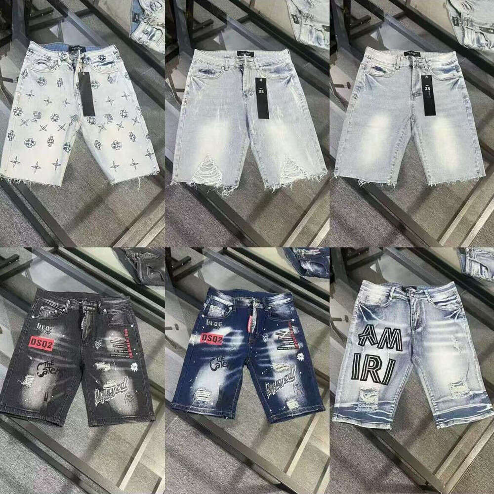 purples shorts jeans Designer Mens Jeans Shorts Hip Hop Casual short Knee lenght jean clothing Summer denim men ripped high-end vintage patch denim shorts
