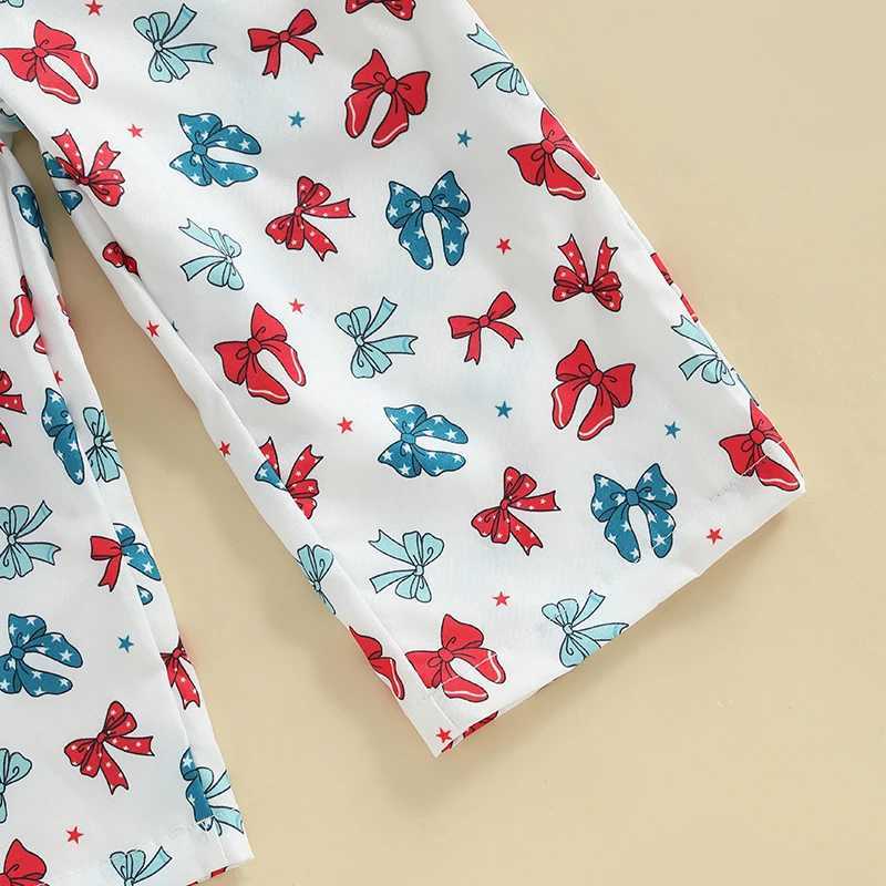 Cute girl floral print ruffled sleeves jumpsuit childrens summer full body hanging pants bow tie setXJ250410