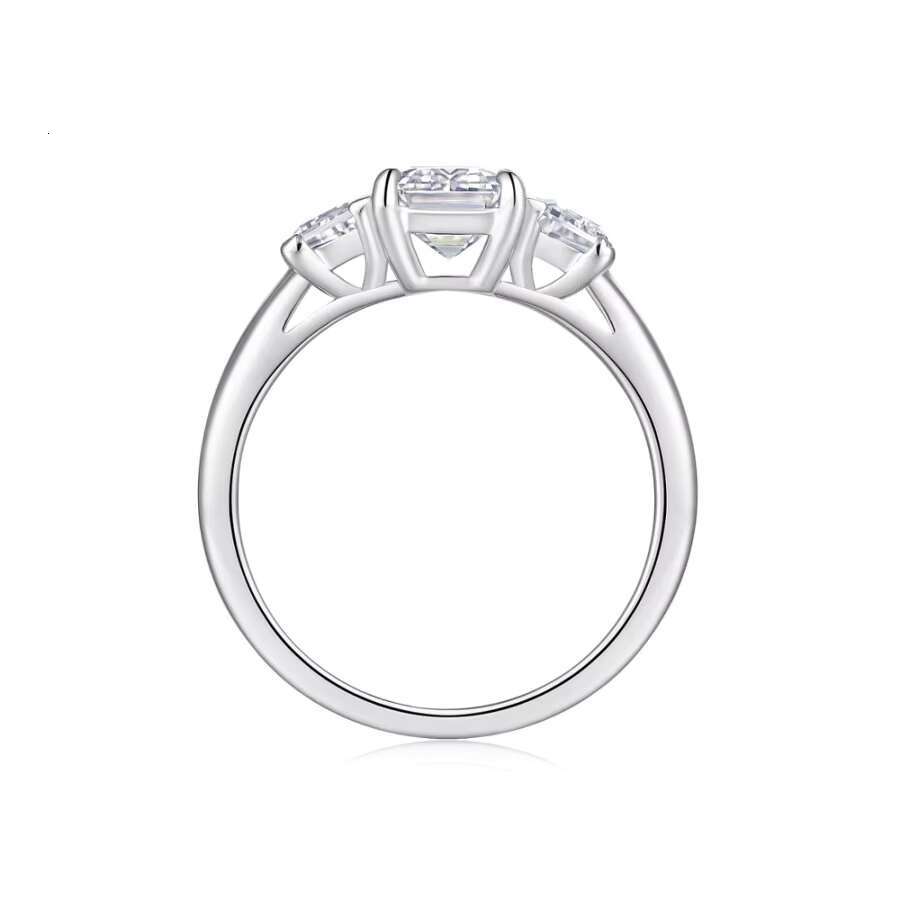 3CTW Moissanite Ring 3 Stone Emerald Cut 18K Gold Plated 925 Sterling Silver Elegant Classic Engagement Gift with Certificate