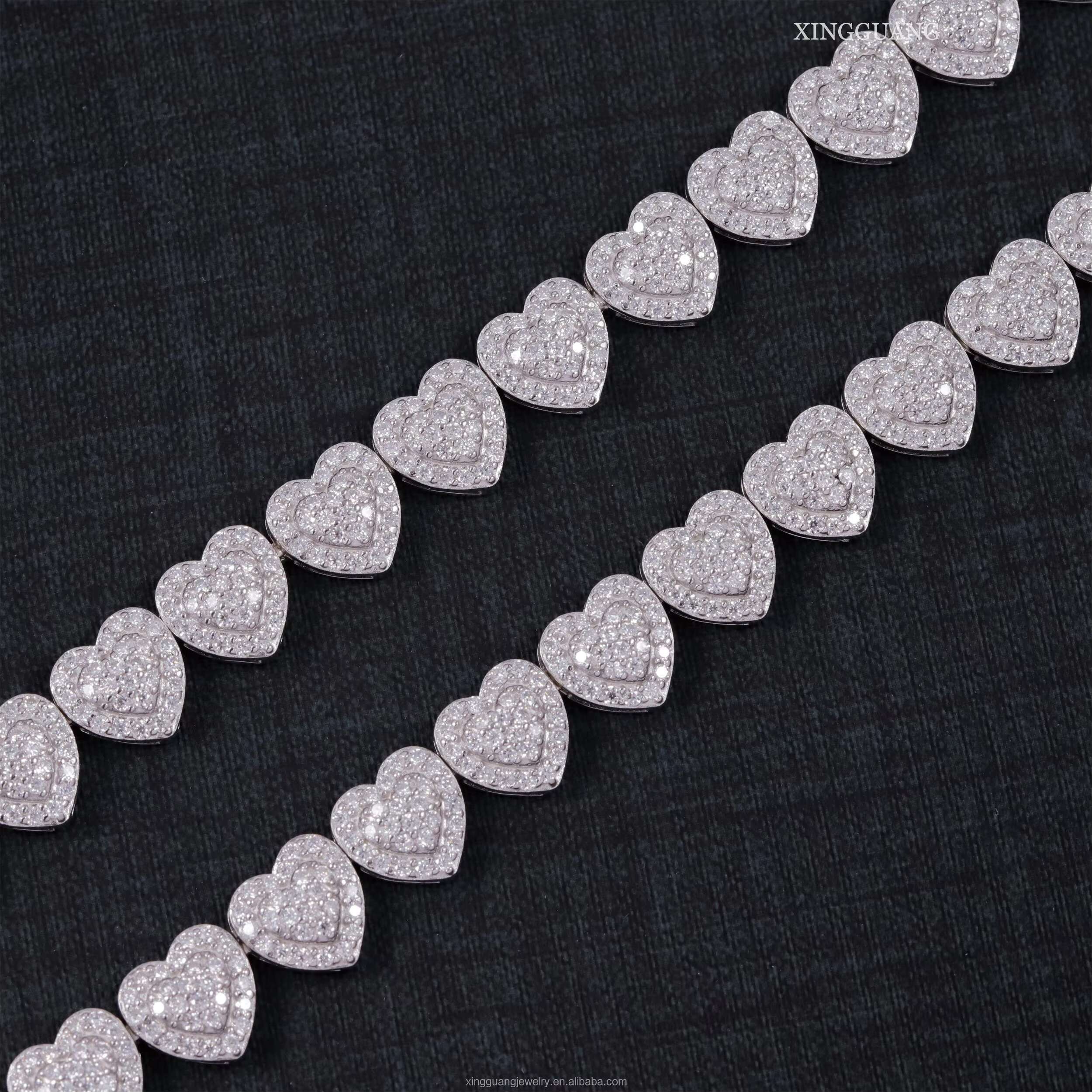 Cuban Jewelry Heart Shape 10mm VVS Cuban Link Necklace Moissanite Tennis Link 925 Silver Moissanite Chain VVS Diamond Chains