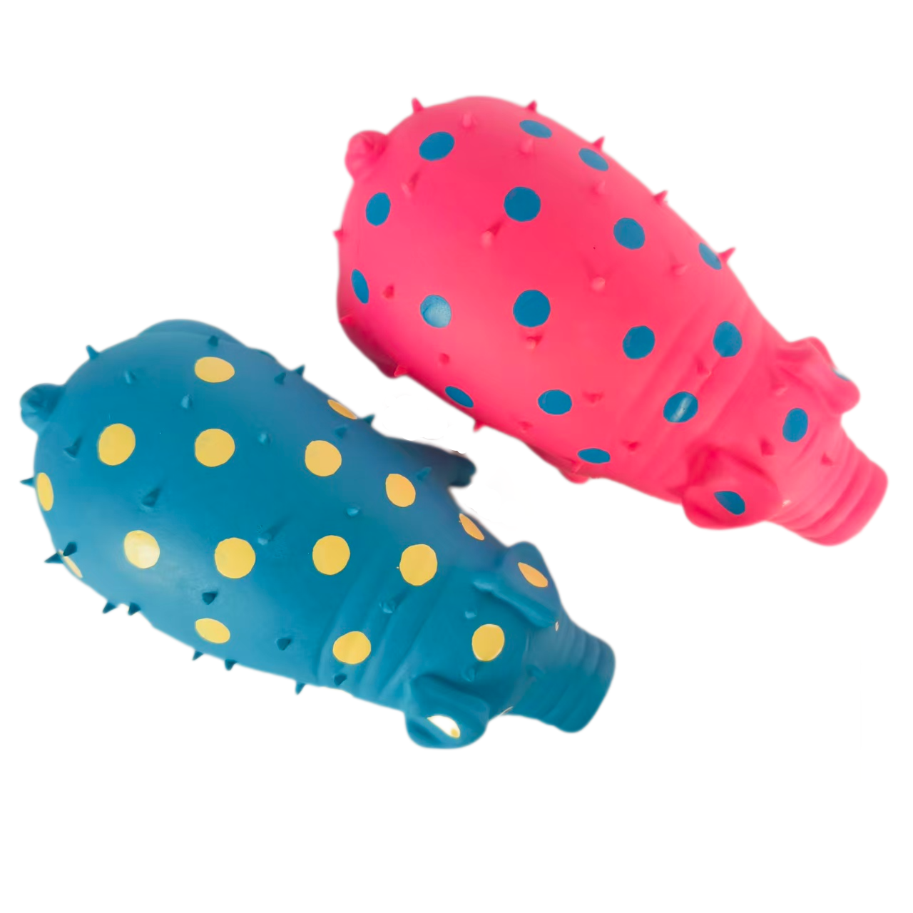Squeaky Rubber Chewy Dog Toy Soft Natural Latex Interactive 21cm Grunting Oinks Spike Dog Toys with Bright Colors for Giant Large Dogs Surprised 2pcs/