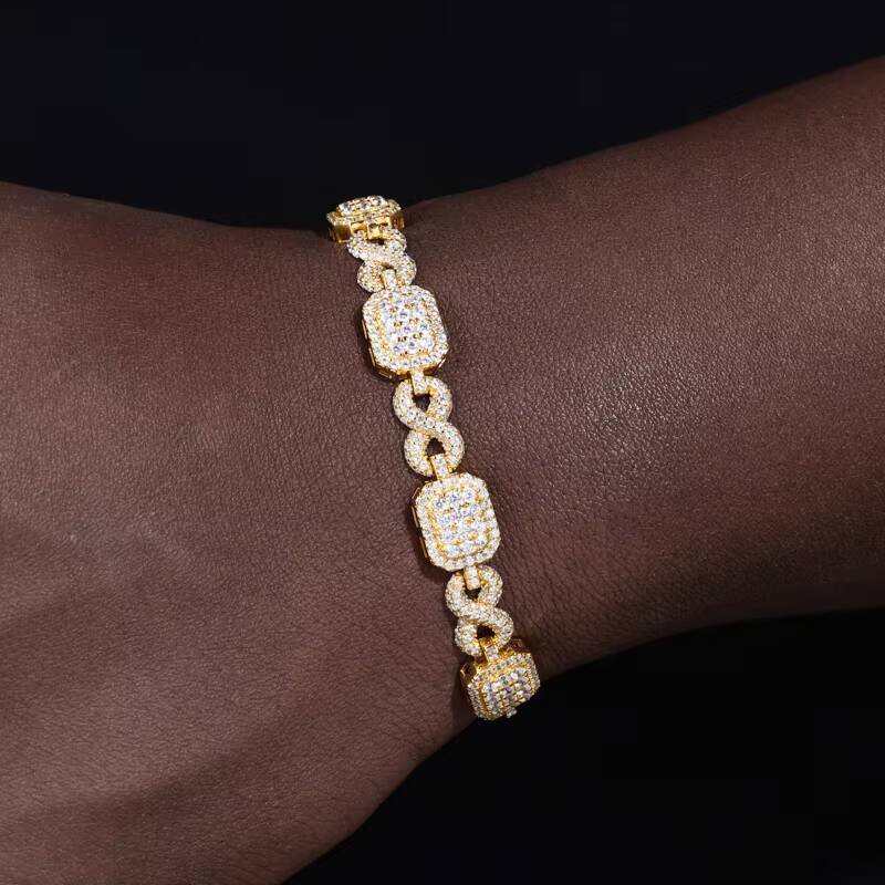 Hip Hop Block Design Jewelry Custom 10mm Pave Setting VVS Moissanite 925 Sterling Silver Infinite Halo Gemstone Bracelet