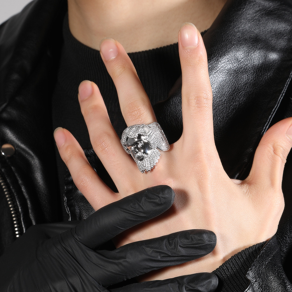 hip-hop VVS Moissanite ring portrait ring with niche design exaggerated and trendy mens ring