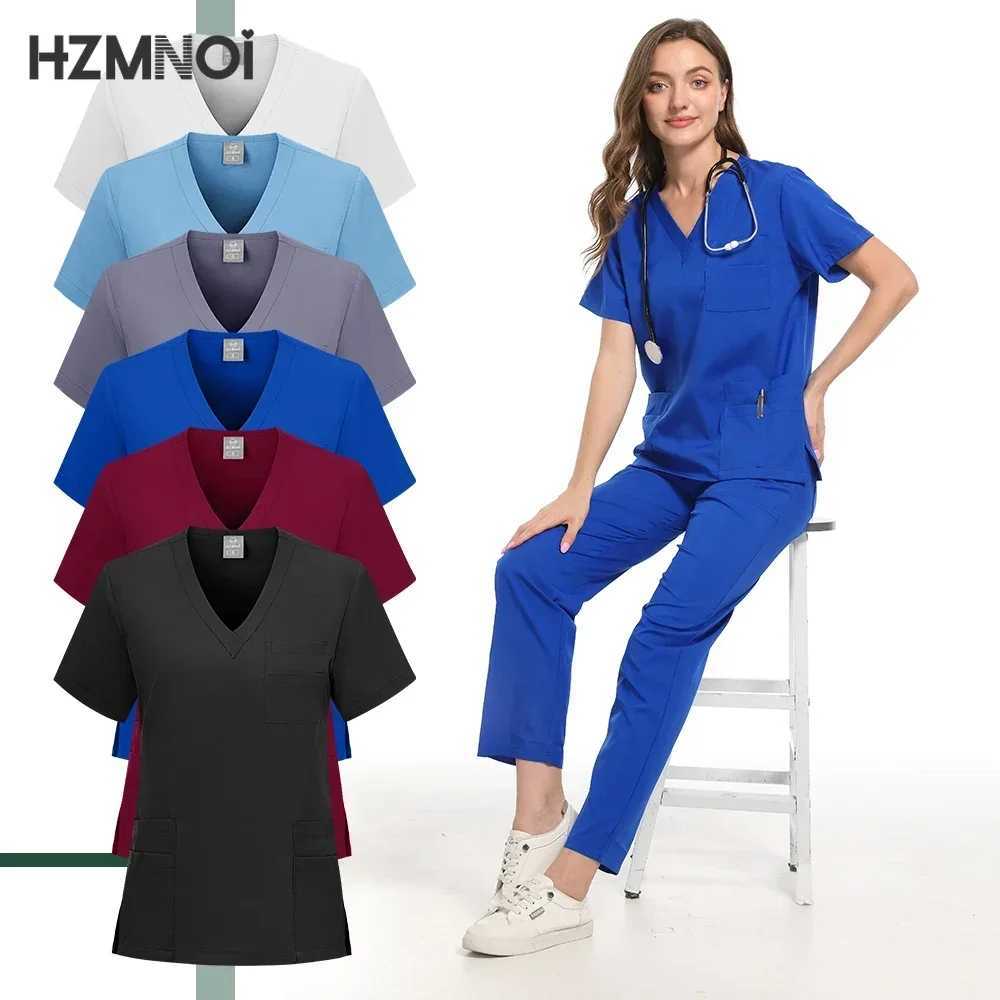 Hospital Nurse Doctor Nursing Uniform Women Fashion V-neck Beautician Straight Pants Suit Pharmacy Work Clothes Medical Uniforms X250410