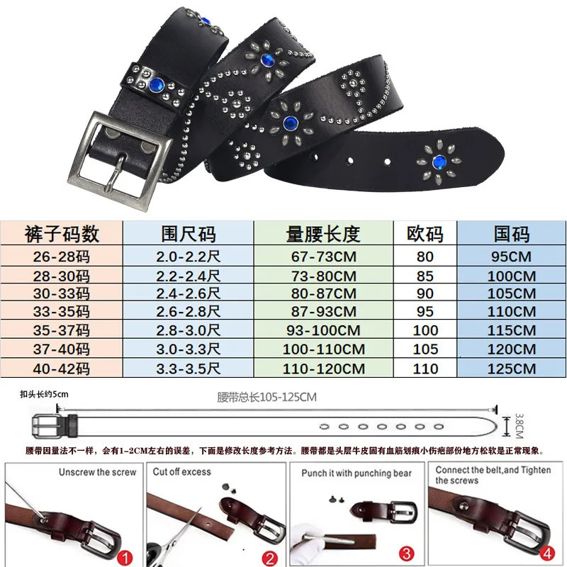 Vintage Style Western Punk Belt for Women with Rhinestones and Studs 251110