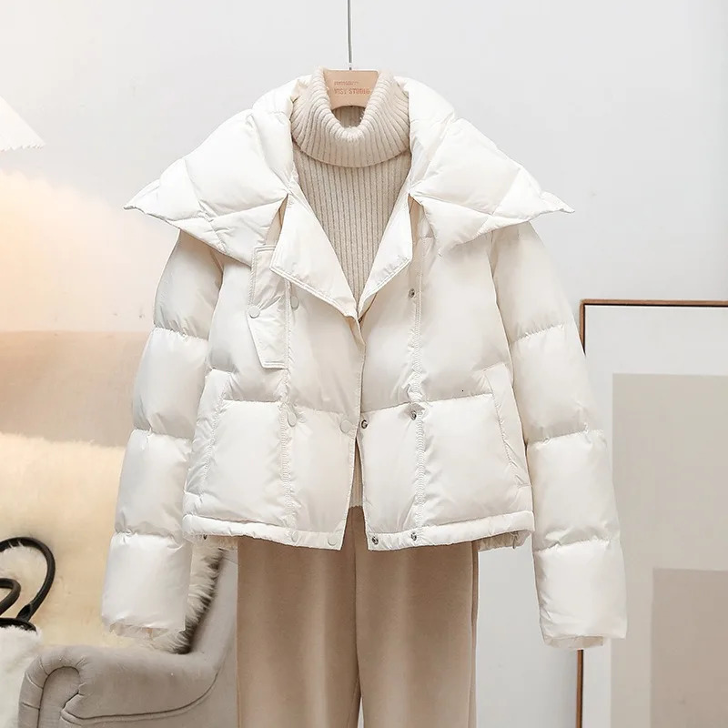 Women Short Thickened Warm Double Breasted Down Puffer Jacket Women Fashion Casual Winter White Duck Down Coat Female 251110