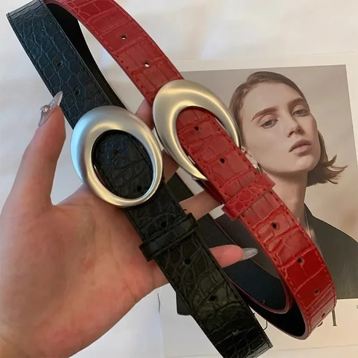 Y2K Women Belt American Vintage Classic Pattern Fashion Belt Simple Pin Buckle Red Black Belts Clothing Accessories 251031
