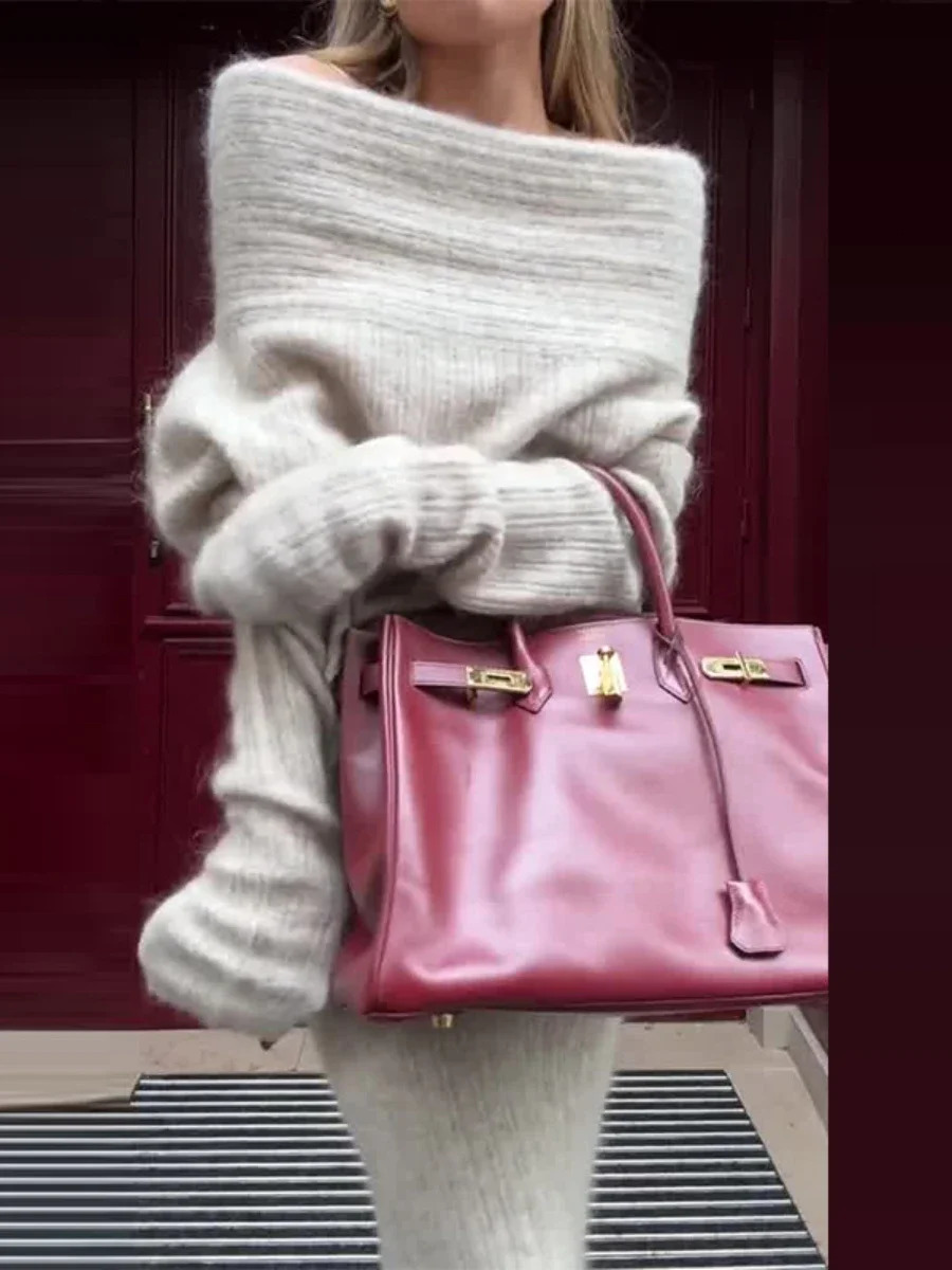 Wolfeel Autumn Womens Single Shoulder Sweater Knitted Skirt 2-Piecen Set Office Lady Thicken Warm Sweater Tight Skirt Set 251105