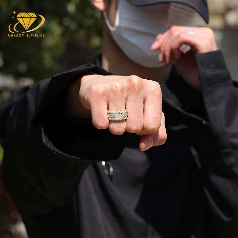 Hot Selling Fine Jewelry 18k Gold Plated 925 Silver Cuban Ring Hip Hop Iced Out Vvs Diamond Cuban Link Moissanite Ring