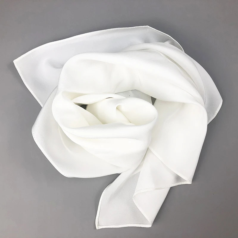 Women Silk Scarf Square Neck Shawls Lady White Solid Bandana Hair Band Kerchief for DIY Painting 251031