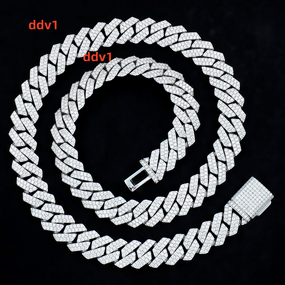 925 Silver Jewelry White Gold Yellow Gold Plated Moissanite Necklace 14mm Sharp Angled Style Cuban Link Chains for Hiphop Men