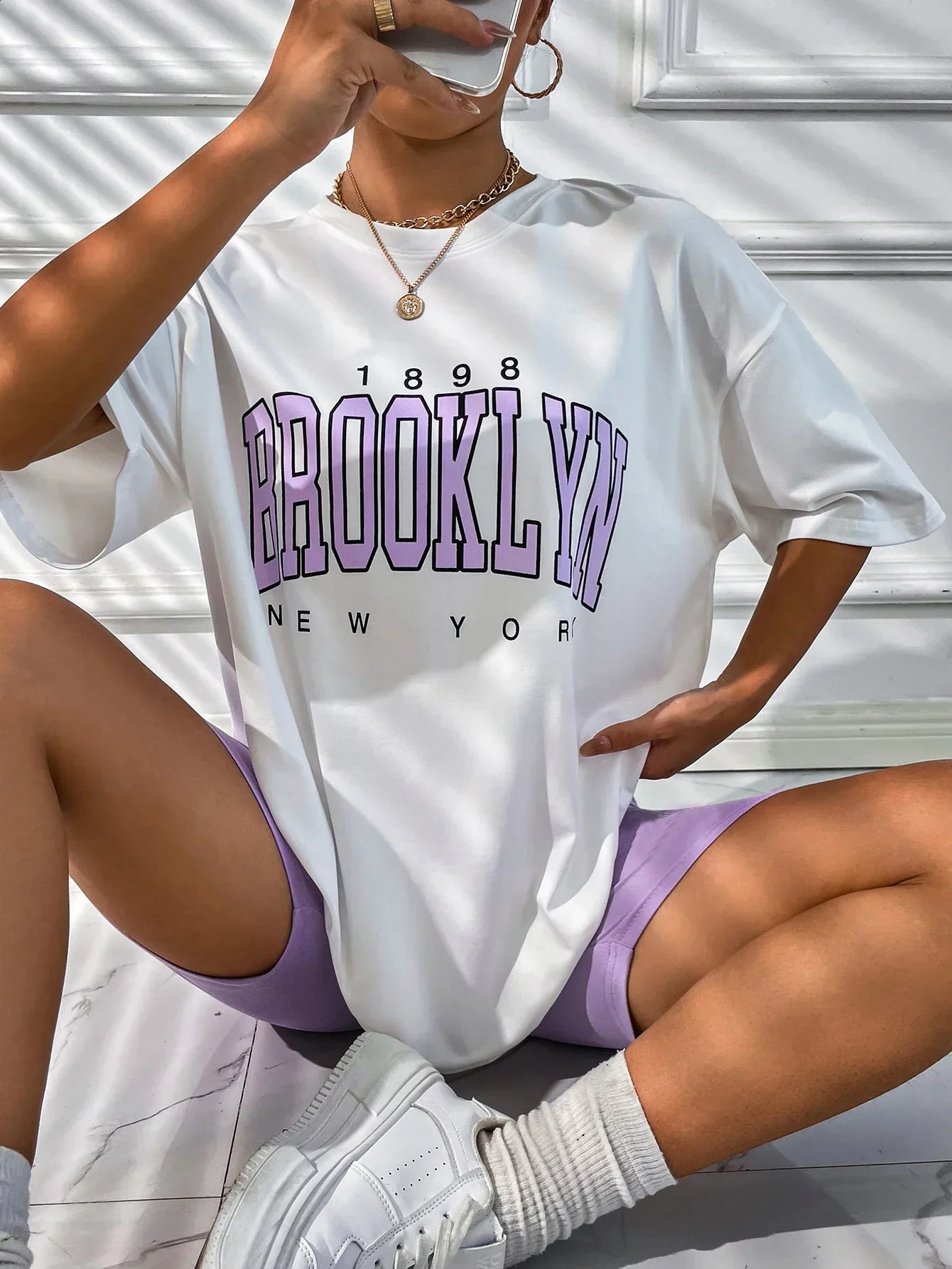 Women T Shirt 1898 Brooklyn York Letter Print Tops Tee Black T-shirt Female Summer T-shirt 90s Graphic Tee Female Cute Tops Tee 250410