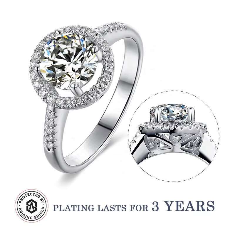 Abiding Custom White Gold Plated Halo Engagement Wholesale Price 1CT Moissanite Diamond Ring 925 Silver Ladies Rings