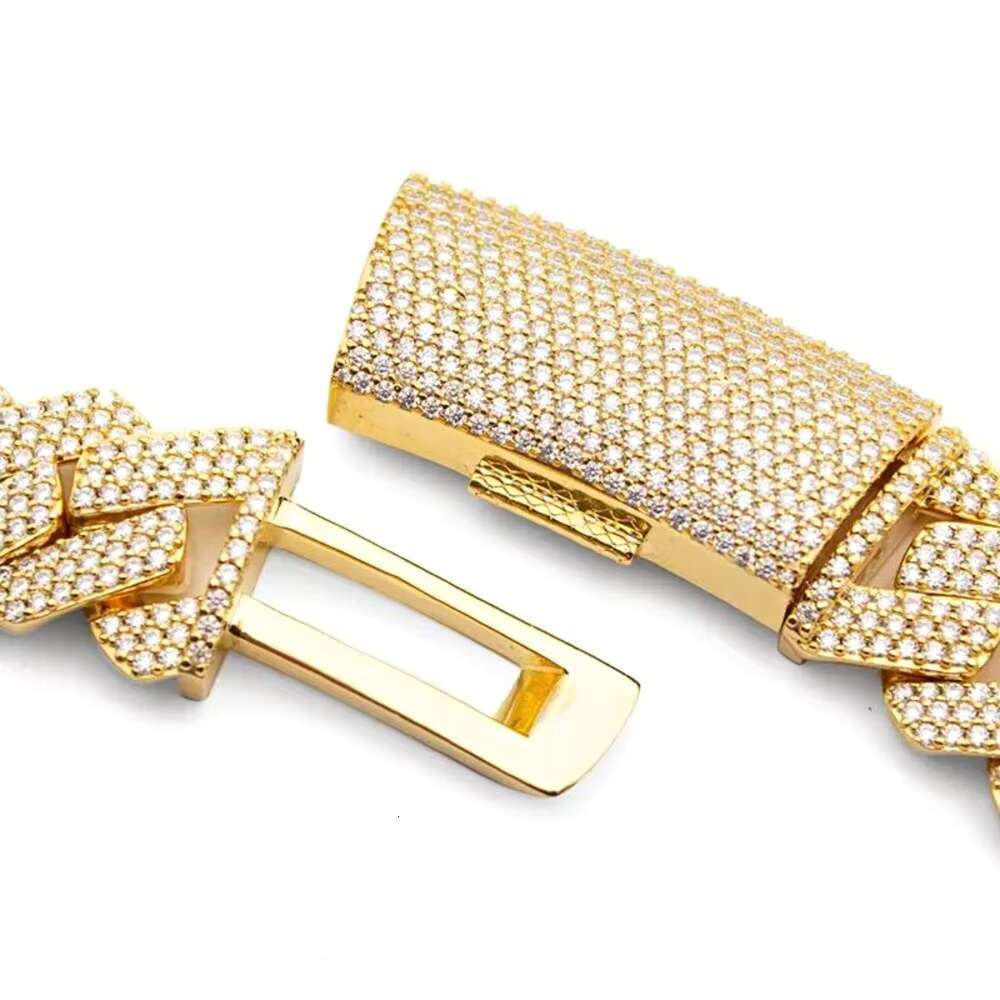 Hiphop Jewelry Cuban Link Chain 4 Rows 20mm S925 Gold Plated Vvs Iced Out Moissanite Cuban Chain