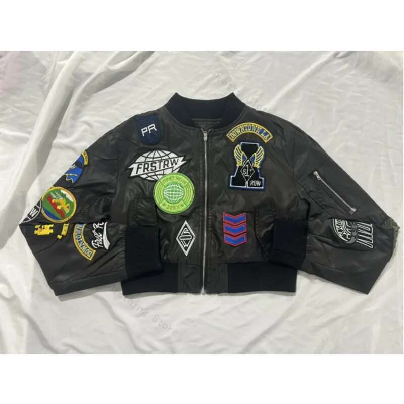 2024 Varsity Women Crop Coat Patchwork Motorcycles Autumn Winter Y2k Streetwear Sexy Night Club Party Bomber Jackets