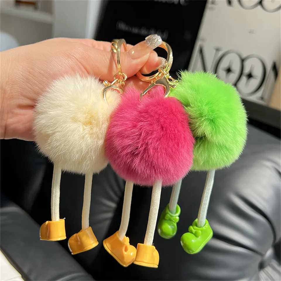Wholesale cute and lazy rabbit fur small bricks keychain small bricks car keychain pendant Korean plush school bag pendant W250411