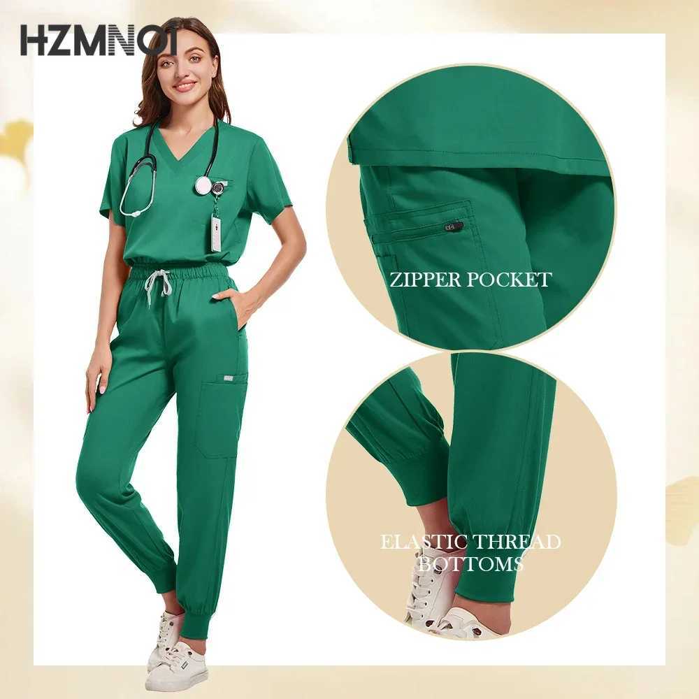 High End Unisex Nurse Scrub Set V-neck Short Slve Medical Workwear Beautiful Spa Sn Uniform Operating Room Overalls X250410