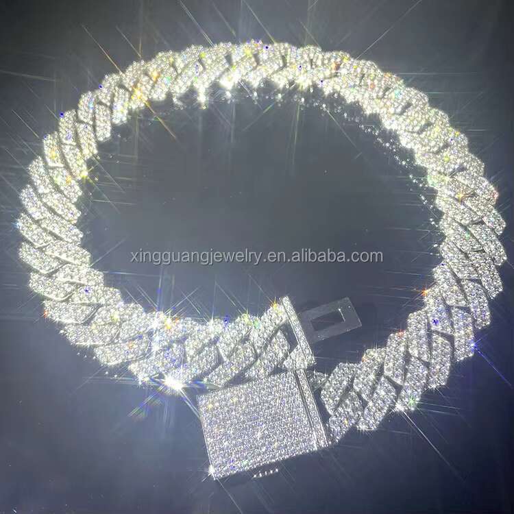Pass Diamond Tester GRA Moissanite 13mm 15mm 20mm Width 2rows S925 Solid Silver Cuban Link Chain for Rapper Hip Hop Necklace