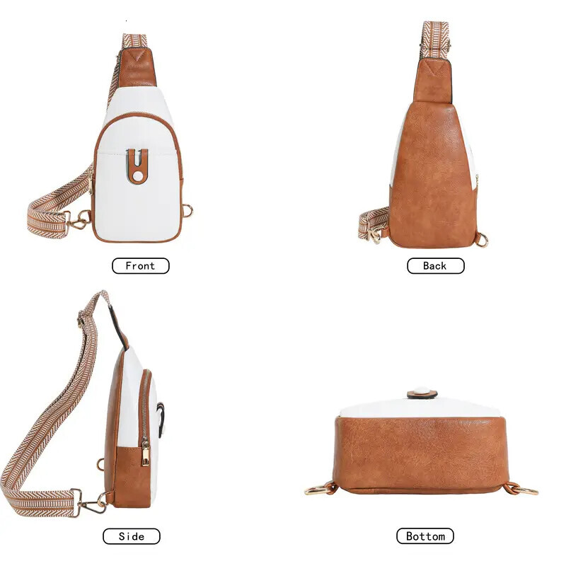 FL- Sling Bag for Women Crossbody Fanny Packs for Women Leather Sling Chest Bag with Adjustable Strap Beige Brown