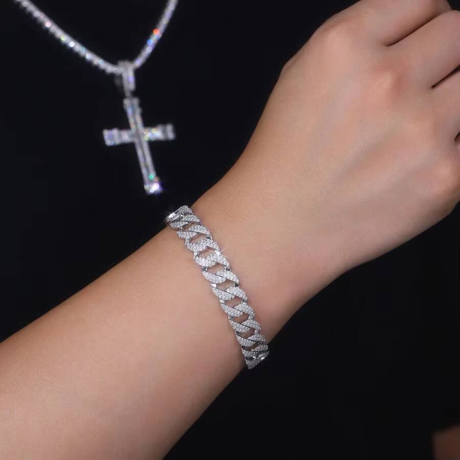 Hip Hop Style S925 Sterling Silver Moissanite Chain Bracelet D Color VVS1 Lab Diamonds 18K Gold Rose Gold White Gold Jewelry